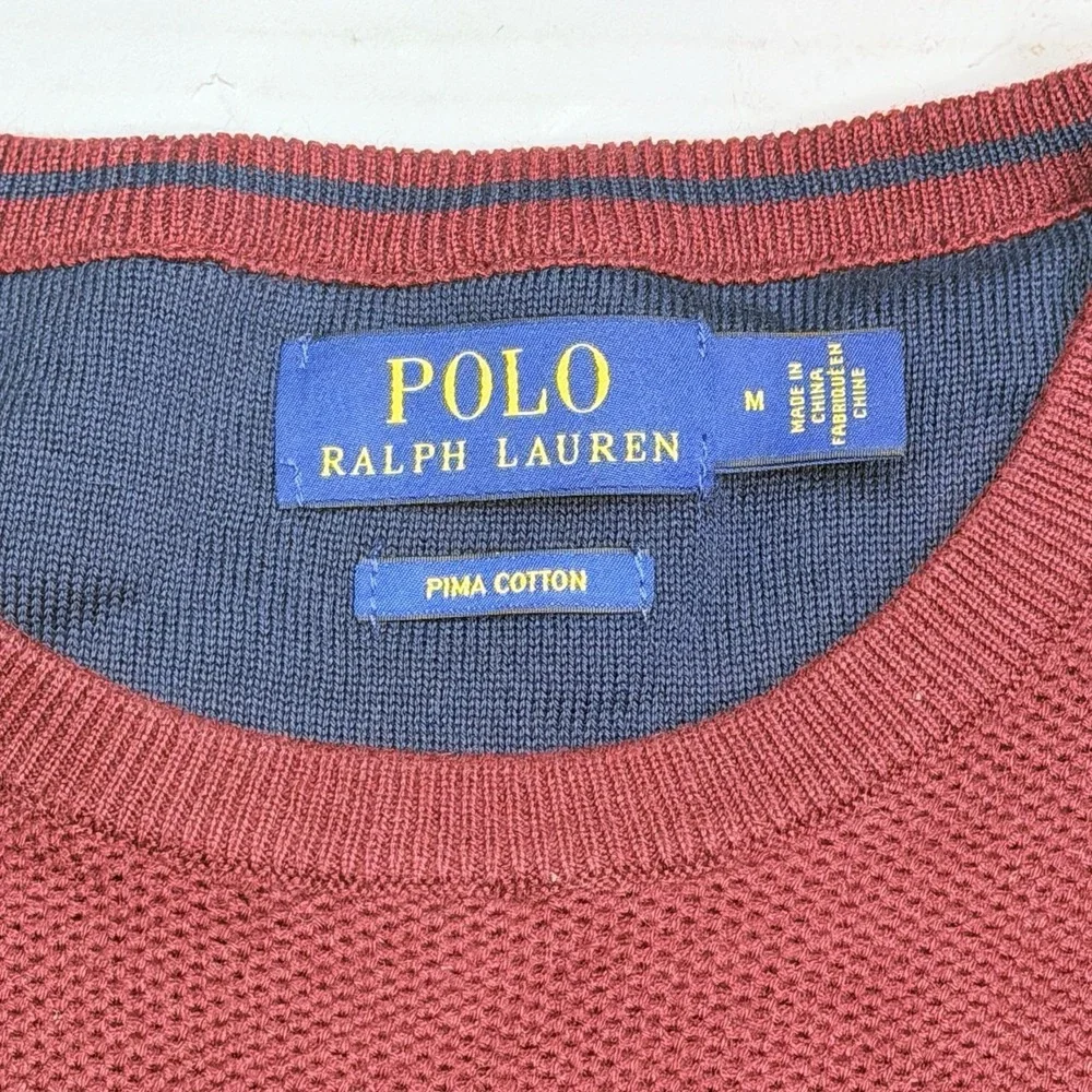 Polo Ralph Lauren Pima Cotton Textured Knit Crewneck Sweater Men's M Red